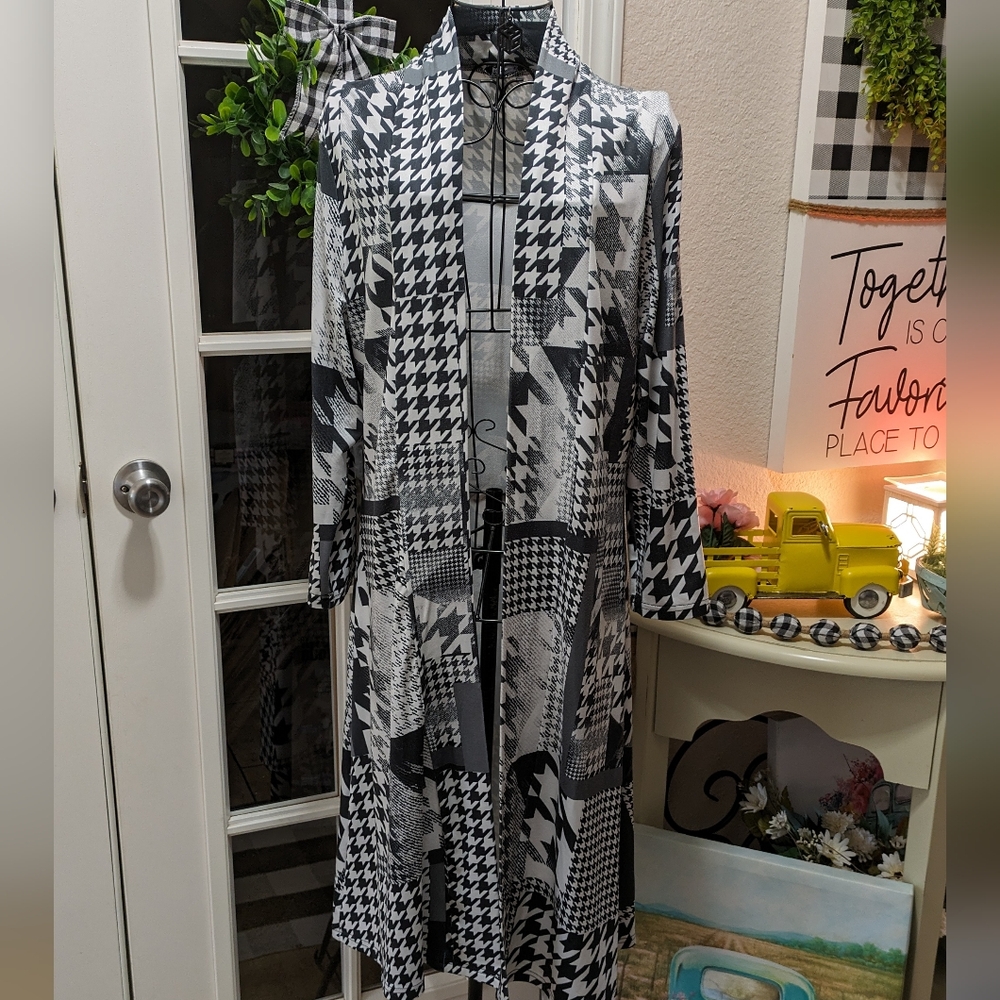Houndstooth Long Cardigan